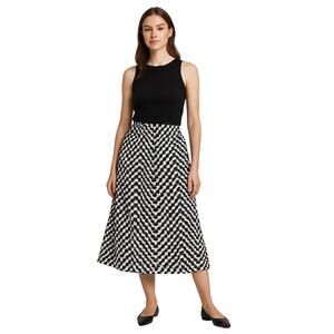 Coco Bianco Black White Chevron Pleated Midi Skirt Womens Small